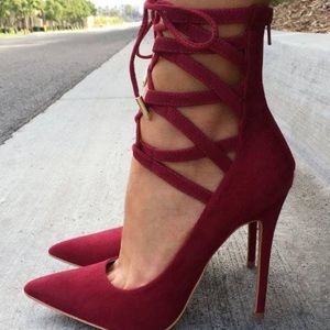 Burgendy lace up heels